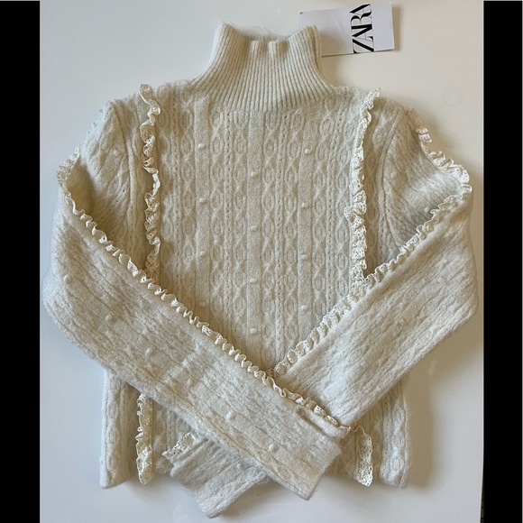 Zara RUFFLED HIGH COLLAR KNIT SWEATER - Picture 7 of 10